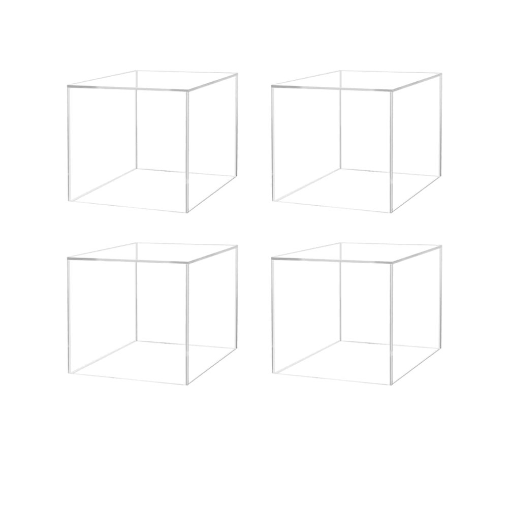 4 Pack Food Riser for Buffet Table Clear Acrylic Square Box 4" Display Stand Hollow Bottom No Lid for Catering and Events No Assembly by Marketing Holders