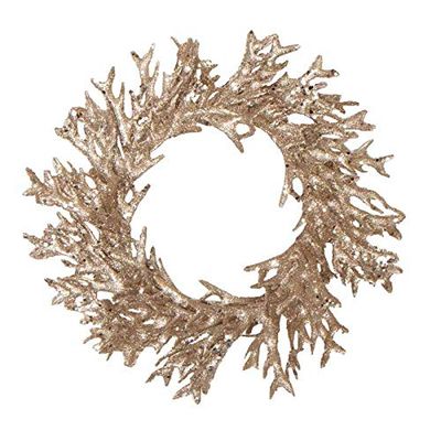Champagne Glittered Artificial Staghorn Fern Wreath or Candle Ring by Factory Direct Craft