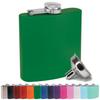 6 oz Stainless Steel Hip Flask with Funnel for Men & Women, Powder Coated Flask Gift Sets for Groomsmen, Bridesmaids, Wedding Party Whiskey Flask for Liquor, by Clear Water Home Goods, Matte Green view 1
