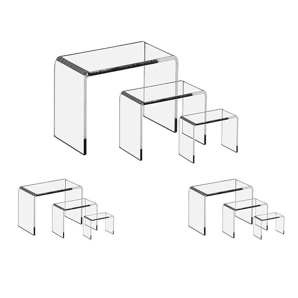 CuteBox 9 Piece Set - Clear Acrylic Display Risers, Acrylic Clear Riser Sets Display Stand for Jewelry, Baked Goods, Bakery Use, Collectibles, Figures/Figurines