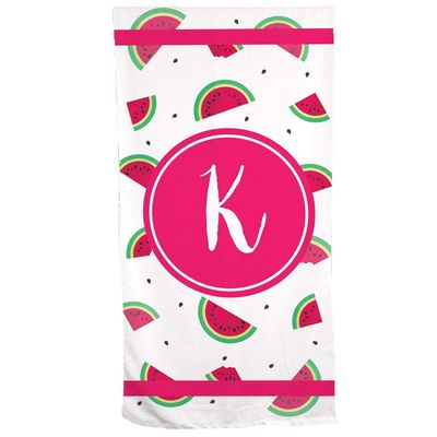 GiftsForYouNow Icon and Initial Personalized Beach Towel, Watermelon Pattern Beach Towel, Kids Beach Towel, Cute Summer Gift, Pool Towel, Absorbent, Soft, Polyester