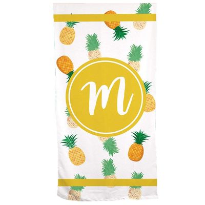 GiftsForYouNow Icon and Initial Personalized Beach Towel, Pineapple Pattern Beach Towel, Kids Beach Towel, Cute Summer Gift, Pool Towel, Absorbent, Soft, Polyester