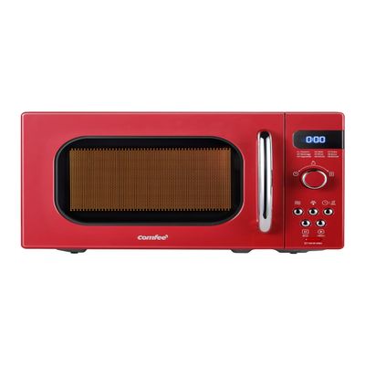 COMFEE' Retro Small Microwave Oven With Compact Size, 9 Preset Menus, Position-Memory Turntable, Mute Function, Countertop, Perfect For Small Spaces, 0.7 Cu Ft/700W, Red, AM720C2RA-R