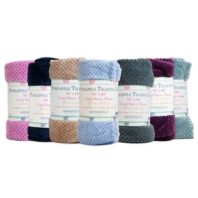Arkwright Pineapple Coral Fleece Throw Blankets - (Pack of 12) Soft and Warm Textured Blanket, Perfect for Bed, Couch, Outdoor, and Travel, 50 x 60 in, Assorted