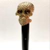 Antique Brass Shiny Handmade Skull Handle Victorian Designer Skeleton Black Wooden Walking Stick view 1