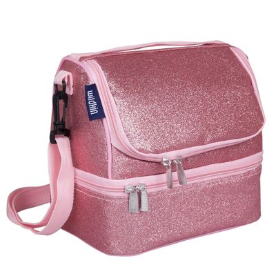 Wildkin Two Compartment Insulated Lunch Bag for Kids  School & Travel Ready - Pink Glitter