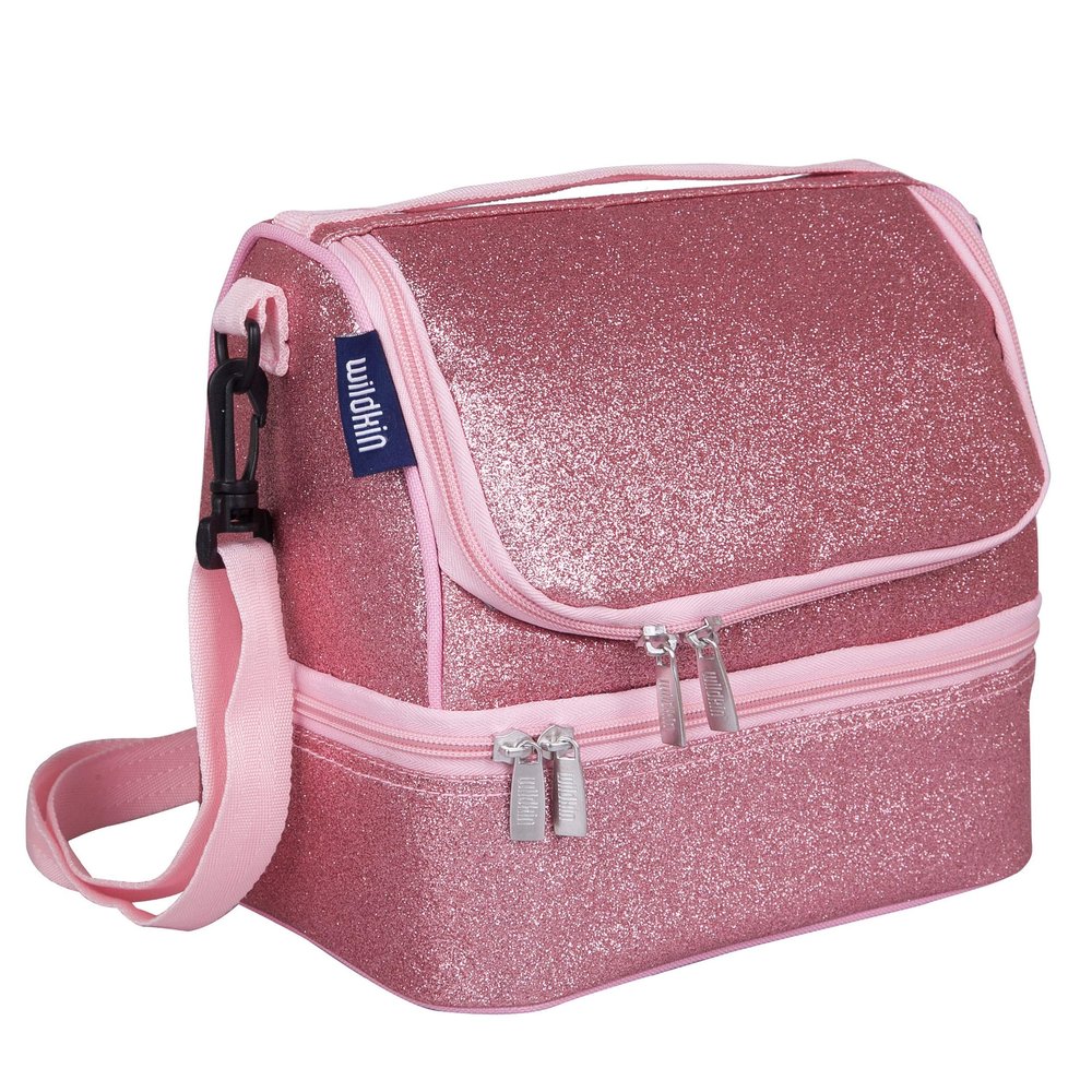 Wildkin Two Compartment Insulated Lunch Bag for Kids  School & Travel Ready - Pink Glitter