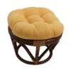 18 Inch Lemon Pale Yellow Papasan Foot Stool Coastal Rattan Ottoman Round Microsuede Bohemian Frame with Padded Cushion Tufted Thick Pad view 1