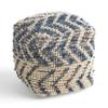 GDFStudio Boho Wool and Cotton LargePouf Ottoman Foot Stool - Bean Bag Floor Chair - Foot Rest Couch for Living Room Bedroom, White and Blue view 1
