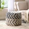 GDFStudio Boho Wool and Cotton LargePouf Ottoman Foot Stool - Bean Bag Floor Chair - Foot Rest Couch for Living Room Bedroom, White and Blue view 2