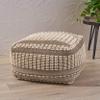 GDFStudio Boho Wool and Cotton LargePouf Ottoman Foot Stool - Bean Bag Floor Chair - Foot Rest Couch for Living Room Bedroom, Brown and Ivory view 2