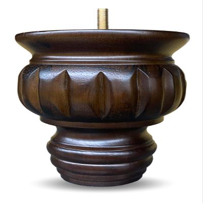 Elegent Upholstery 6" Turned Round Buns Walnut Tapered Furniture Wood Legs 5/16" Bolt - Set of 4