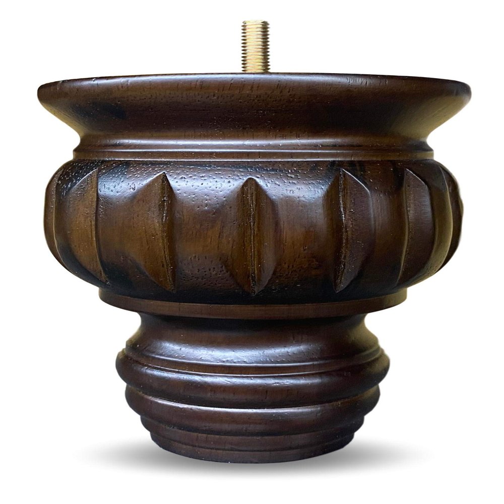 Elegent Upholstery 6" Turned Round Buns Walnut Tapered Furniture Wood Legs 5/16" Bolt - Set of 4