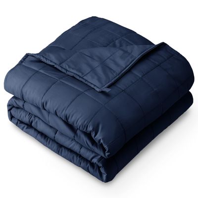 Bare Home Weighted Blanket All-Natural 100% Cotton with Nontoxic Glass Beads 80"x87" 25lbs, Dark Blue