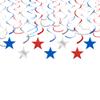 30 Pack Patriotic Star Swirl Decorations, Red Blue Silver Foil Streamers for Ceiling, 4th of July Independence Day Graduation Party Supplies view 1