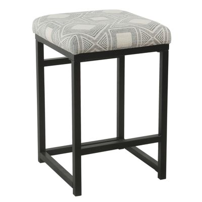 Benjara Metal Counter Stool with Geometric Pattern, Gray and Black