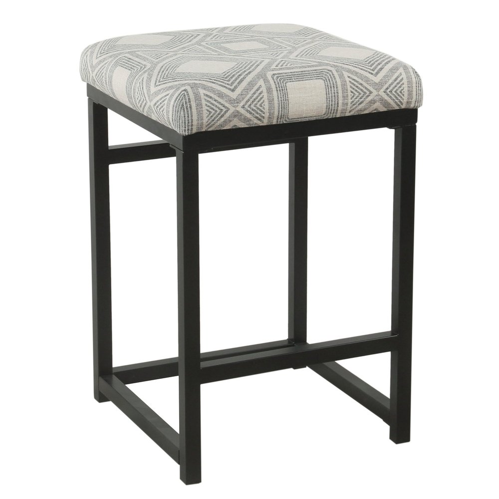 Benjara Metal Counter Stool with Geometric Pattern, Gray and Black