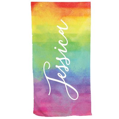 GiftsForYouNow Tie Dye Rainbow Personalized Beach Towel, Girls Beach Towel, Cute Beach Towel, Pool Towels for Women, Customized Beach Towel