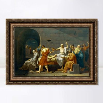 INVIN ART Framed Canvas Art Giclee Print The Death of Socrates by Jacques Louis David Wall Art Living Room Home Office Decorations(Vintage Embossed Gold frame,28"x40")