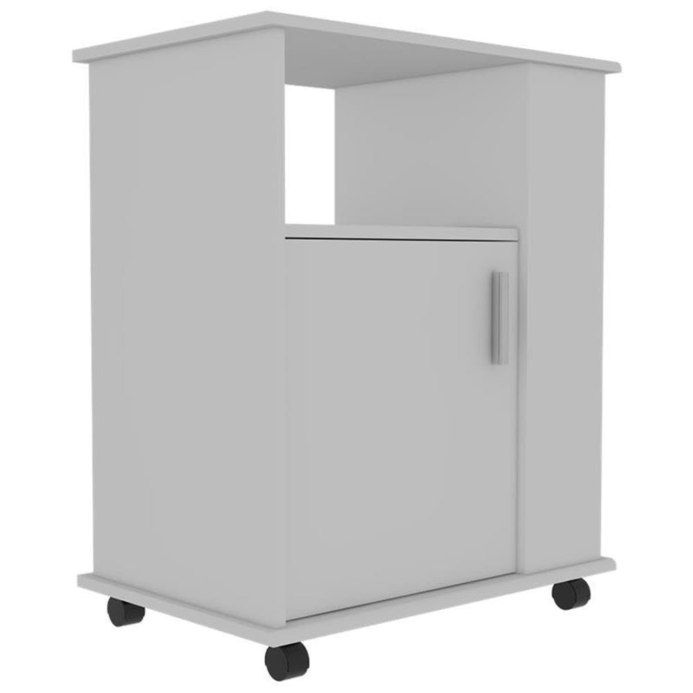 Tuhome Lower Microwave Storage Cabinet with Single Door and Three Side Shelves for Organized Kitchen Spaces Offering Practical Appliance Support, Functional Open Compartments and Durable Engineered W