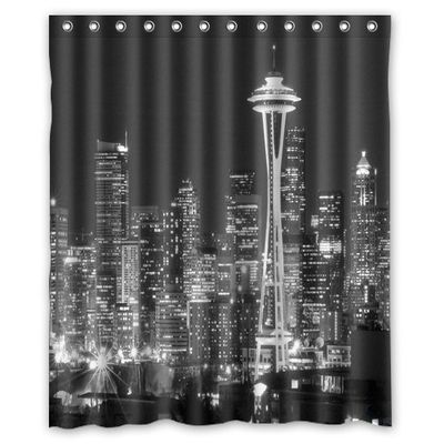 Aloundi Shower Curtain,Unique and Generic Shower Seattle Black and White City Skyline Curtain Waterproof Fabric Polyester Bath Curtain Inches-Bathroom Decor