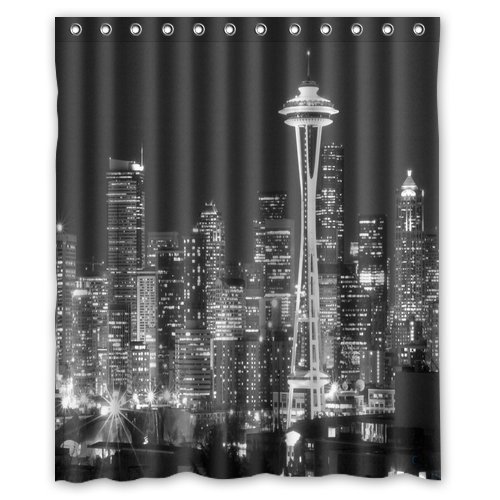 Aloundi Shower Curtain,Unique and Generic Shower Seattle Black and White City Skyline Curtain Waterproof Fabric Polyester Bath Curtain Inches-Bathroom Decor