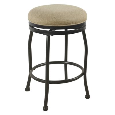 Benjara Metal Counter Stool with Swiveling Fabric Padded Seat, Beige and Black