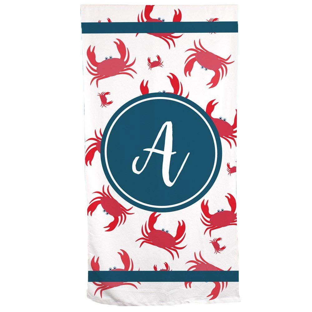 GiftsForYouNow Icon and Initial Personalized Beach Towel, Crabs