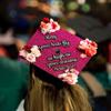 GRADWYSE Purple Glitter Graduation Cap Topper with Flowers, Graduation Cap Decorations, Class of 2025 Grad Cap Topper, May Your Hats Fly As High As Your Dreams view 4