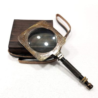 Antique Brass Henry Hughes & Sons Magnifying Glass Leather Case Table Decor Magnifier Office Decor