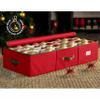 ZOBER Underbed Christmas Ornament Storage Box - Stores 72 Large 4" Ornaments, With Dividers - Tear Proof 600D Oxford Fabric, Ornament Organizer Storage Box, Durable Christmas Containers Holder - Red view 2