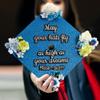 GRADWYSE Blue Glitter Graduation Cap Topper with Flowers, Class of 2025 Graduation Cap Decorations, May Your Hats Fly As High As Your Dreams view 2