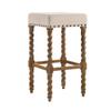 Carolina Chair & Table Remick 30" Bar Stool with Linen Upholstered Seat - Solid Wooden Frame, Twist Turned Legs with Antique Brass Nailhead Trim Accent Stool for Kitchens, Bars (Natural Oak) view 1