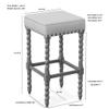 Carolina Chair & Table Remick 30" Bar Stool with Linen Upholstered Seat - Solid Wooden Frame, Twist Turned Legs with Antique Brass Nailhead Trim Accent Stool for Kitchens, Bars (Natural Oak) view 3