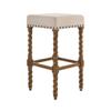 Carolina Chair & Table Remick 30" Bar Stool with Linen Upholstered Seat - Solid Wooden Frame, Twist Turned Legs with Antique Brass Nailhead Trim Accent Stool for Kitchens, Bars (Natural Oak) view 4