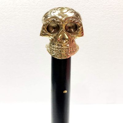 Marine Nautical Store Handmade Shiny Brass Skull Handle Victorian Designer Skeleton Black Wooden Walking Stick