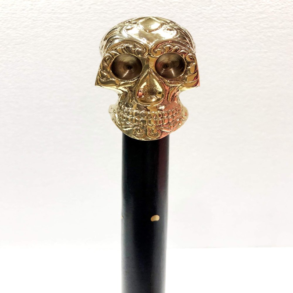 Marine Nautical Store Handmade Shiny Brass Skull Handle Victorian Designer Skeleton Black Wooden Walking Stick