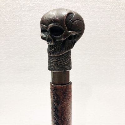 Handmade Antique Brass Skull Handle Victorian Designer Brown Leather Wooden Walking Stick Cane