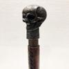 Handmade Antique Brass Skull Handle Victorian Designer Brown Leather Wooden Walking Stick Cane view 1