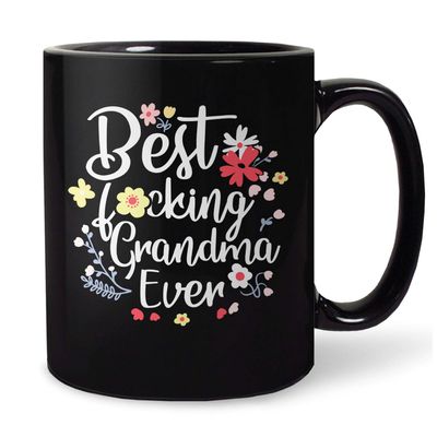 BootsTees Best Fucking Grandma Ever Mug, Funny Mother's Day Gift Idea for Grandmother, 11oz Black Ceramic Graphic Cup