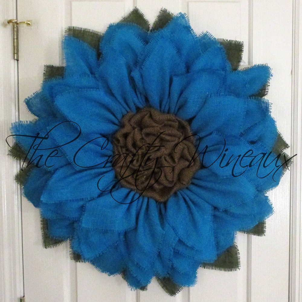 Extra Large 30" Turquoise Blue Burlap Sunflower Wreath by The Crafty Wineaux