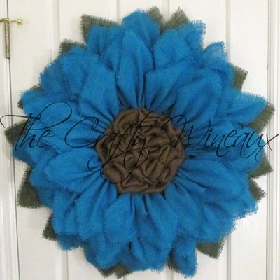 Extra Large 30" Rich Turquoise Blue Burlap Sunflower Wreath by The Crafty Wineaux