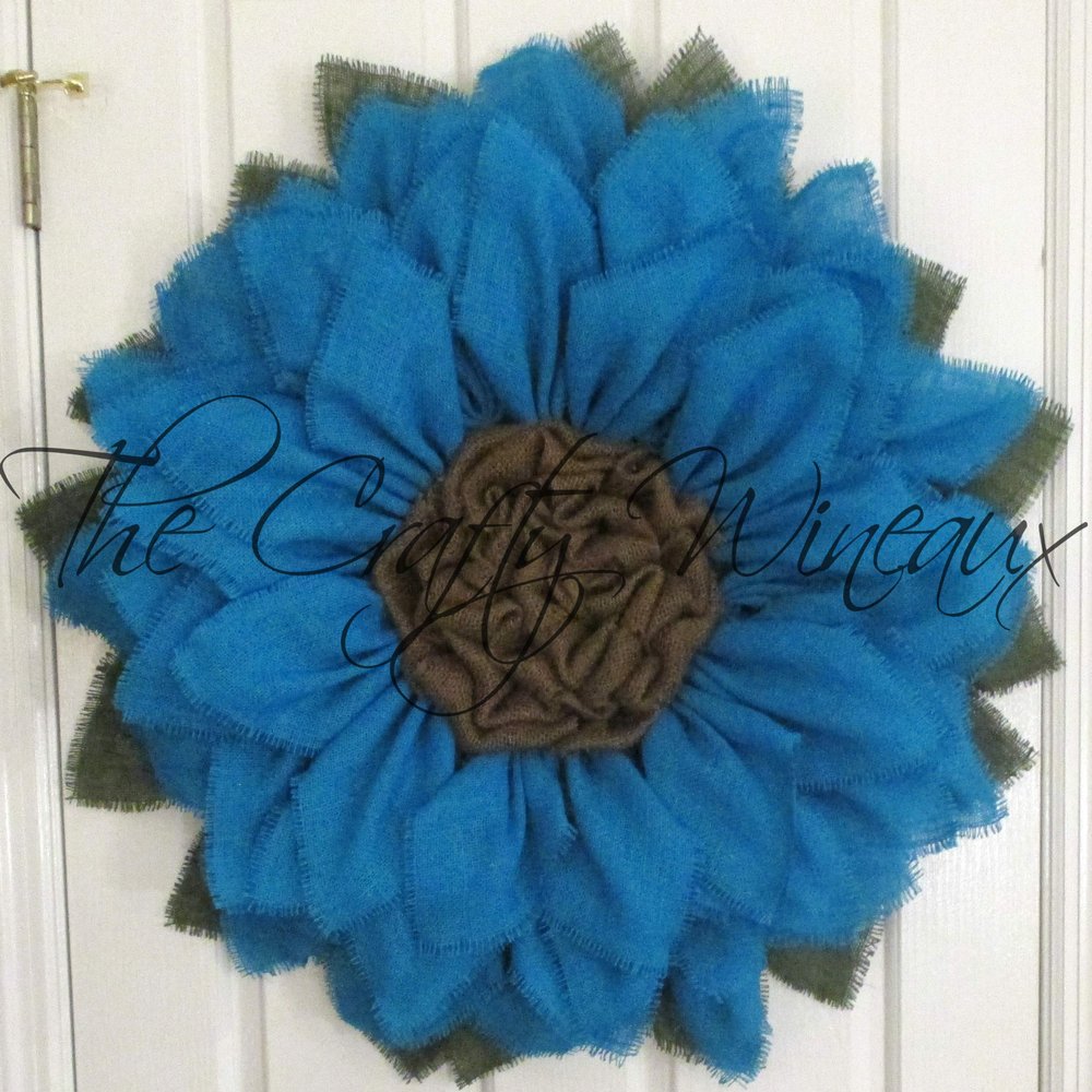 Extra Large 30" Rich Turquoise Blue Burlap Sunflower Wreath by The Crafty Wineaux