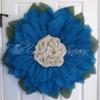 Extra Large 30" Rich Turquoise Blue Burlap Sunflower Wreath by The Crafty Wineaux view 3