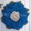 Extra Large 30" Rich Turquoise Blue Burlap Sunflower Wreath by The Crafty Wineaux view 4