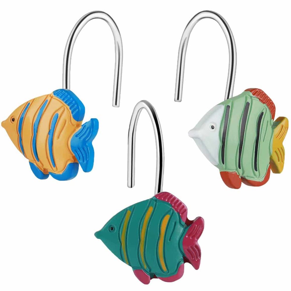 CandyGrid Fish Shower Curtain Hooks Rings for Under The Sea Bathroom Decor, Beach Shower Curtain Hooks, Nautical Shower Curtain Hooks, Decorative Shower Curtain Hooks for Bathroom - Set of 12