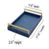 Navy Blue Ottoman Shagreen Leather Coffee Table Tray - Decorative Large Serving Tray With Gold Handles for Dining, Bar, Party, Kitchen Island, Bathroom Vanity view 2