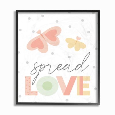 The Kids Room by Stupell Spread Love Pastel Polka Dots and Colorblocked Heart Butterflies Framed Giclee Texturized Art, Multi-Color