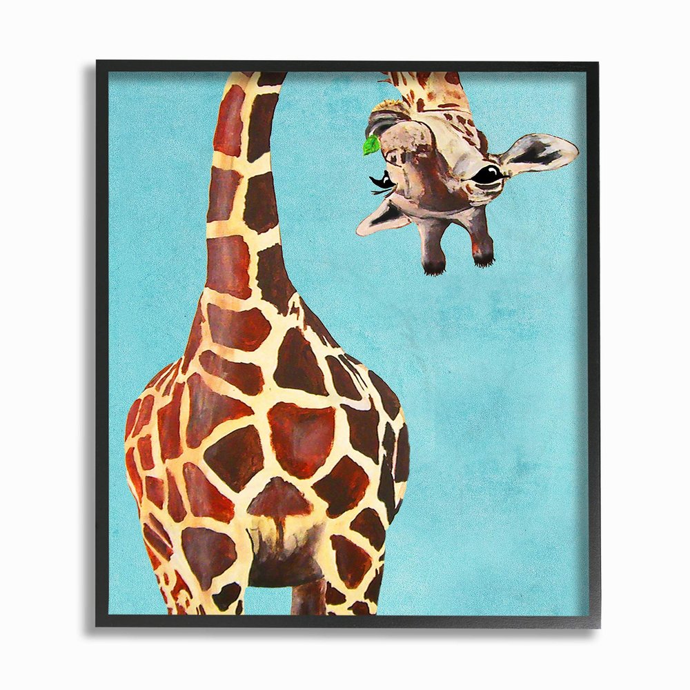 Stupell Industries Curious Giraffe Chewing Leaves XXL Framed Giclee Texturized Art, 24 x 1.5 x 30, Multi-Color