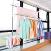 BAOYOUNI Telescopic Garment Rack Laundry Clothes Drying Rack Double Spring Tension Pole Storage Organizer DIY Standing Adjustable Pants Hanger Rod Rail Height from 49.21'' to 82.67'' - Ivory view 2